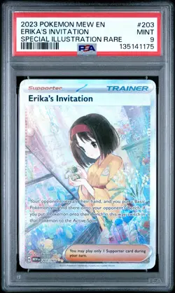 2023 POKEMON MEW EN-151 SPECIAL ILLUSTRATION RARE #203 ERIKA'S INVITATION PSA 9 - Image 1