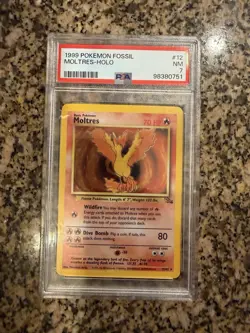 Pokemon TCG Moltres 12/62 Fossil Holo Rare Unlimited PSA 7 Card Stock English - Image 1