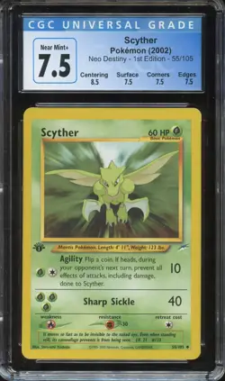 1st Edition Scyther Neo Destiny 55 Regular Uncommon Cgc 7.5 8 Slab Graded Card - Image 1
