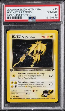 2000 POKEMON GYM CHALLENGE HOLO-1ST ED #15 ROCKET'S ZAPDOS PSA 10 - Image 1