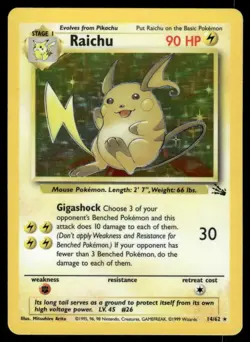 2# Pokemon Cards Raichu 14/62 UNLIMITED Fossil Holo Rare - Image 1