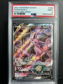 Pokemon TCG 2021 Espeon V Full Art Ultra Rare 180/203 Evolving Skies PSA 9 - Image 1