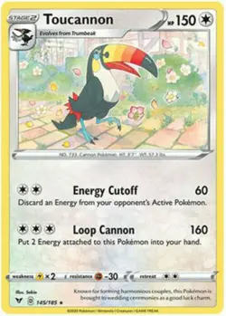 Pokemon - TOUCANNON - 145/185 - Rare - Vivid Voltage - NM/M - New - Image 1