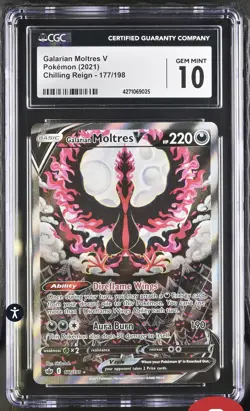 CGC 10 Gem Mint Galarian Moltres V 177/198 Pokemon Chilling Reign Alt Art SWSH - Image 1