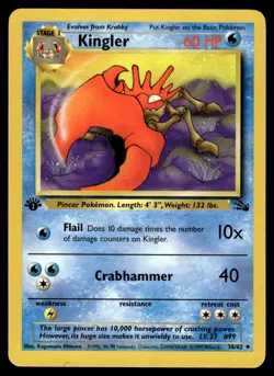 Pokemon TCG Fossil 1st Edition #38/62 Kingler LP+ - Image 1