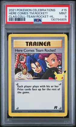 2021 POKEMON CELEBRATIONS CLASSIC COLL #15 HERE COMES TEAM ROCKET!-HOLO PSA 9 - Image 1