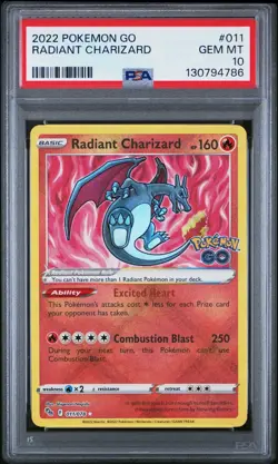 2022 POKEMON GO #011 RADIANT CHARIZARD PSA 10 GEM MT - Image 1