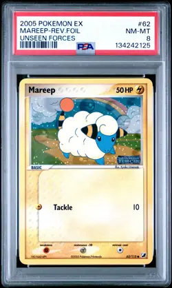 2005 POKEMON EX UNSEEN FORCES #62 MAREEP-REVERSE FOIL PSA 8 - Image 1