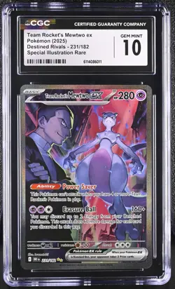 2025 Pokemon #231/182 Team Rocket's Mewtwo ex Destined Rivals CGC 10 - Image 1