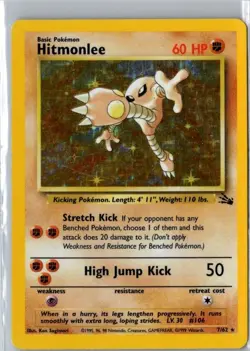Hitmonlee 7/62 WOTC Fossil Set Holo Rare Pokemon Card - Image 1