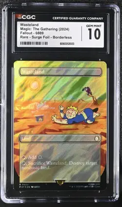 CGC 10 Surge Foil 2024 MTG PIP Fallout - Wasteland; Vault Boy Borderless 361 - Image 1