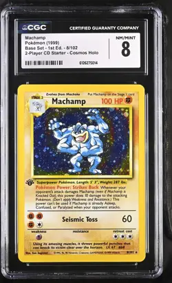 CGC 8 Machamp 1999 Base Set 1st Edition 8/102 Cosmos Holo Pokemon Card - Image 1