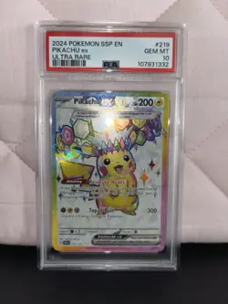 Pokemon Pikachu ex Sv08: Surging Sparks 219/191 Ultra Rare Holo PSA 10 - Image 1