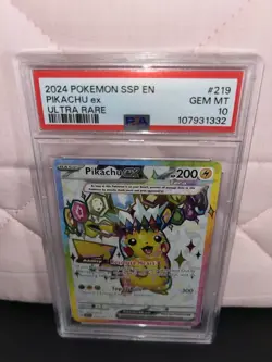 Pokemon Pikachu ex Sv08: Surging Sparks 219/191 Ultra Rare Holo PSA 10 - Image 2