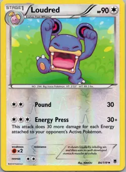 Pokemon TCG Loudred 84/119 Phantom Forces Rev Holo LP - Image 1