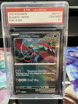 ROARING MOON # 65/131 RARE FOIL Pokemon 2024 Card GRADED 10 MINT TCG CCG - Image 1