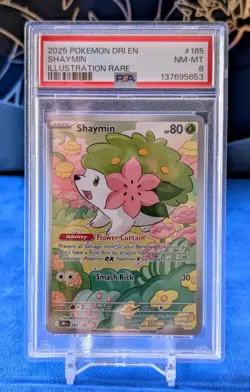 2025 POKEMON DRI EN-DESTINED RIVALS ILLUSTRATION RARE #185 SHAYMIN PSA 8 - Image 1