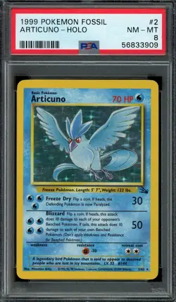 Articuno Pokemon 1999 Fossil Holo Rare 2/62 WOTC PSA 8 NM-MT - Image 1