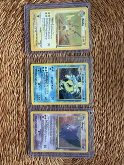 Vintage Pokemon Cards Gyarados & Raichu Base Set Holo + Gengar Fossil Near Mint - Image 1