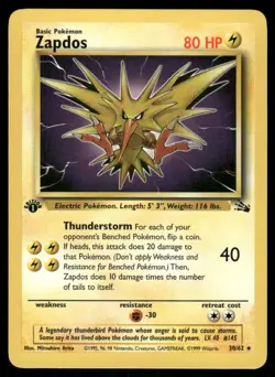 2# Pokemon Cards Zapdos 30/62 1ST EDITION Fossil Rare - Image 1