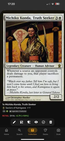 MICHIKO KONDA, TRUTH SEEKER --- MTG -- KAMIGAWA SAVIORS --- NM - Image 2
