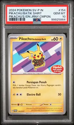 2024 POKEMON INDONESIAN SV-P PROMO #154 PIKACHU IN BATIK SHIRT PSA 10 - Image 1