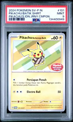 2024 POKEMON INDONESIAN SV-P PROMO #101 PIKACHU IN BATIK SHIRT PSA 9 - Image 1