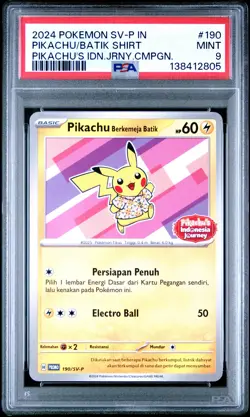 2024 POKEMON INDONESIAN SV-P PROMO #190 PIKACHU IN BATIK SHIRT PSA 9 - Image 1