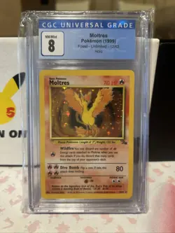 Pokemon Fossil Moltres 12/62 Holo Rare CGC 8 1999 English Graded Card - Image 1