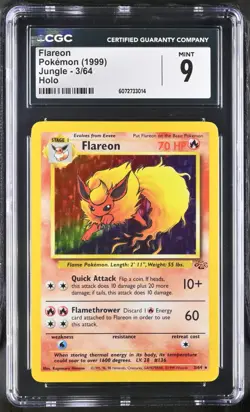 CGC 9 MINT Flareon 1999 Jungle 3/64 Holo Pokemon Card - Image 1