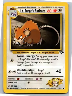 Lt. Surge's Raticate - Gym Challenge 053/132 - Uncommon - NM Pokemon TCG - Image 1