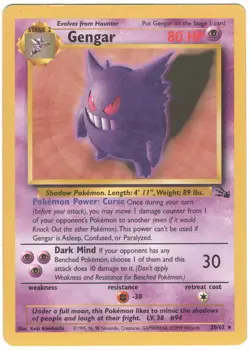 Gengar 20/62 Rare Non-Holo - Fossil Set - 1999 WOTC Pokemon Card LP - Image 1