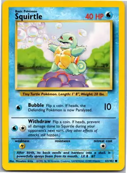 Squirtle - Base Set 063/102 - Common - NM Pokemon TCG - Image 1
