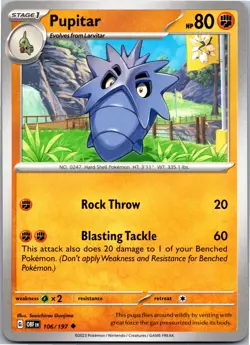 Pupitar - SV03: Obsidian Flames 106/197 - Uncommon - NM Pokemon TCG - Image 1