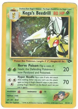 Koga's Beedrill 9/132 Holo Rare - Gym Challenge WOTC Pokemon Card 2000 - MP - Image 1