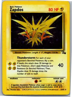 Zapdos (15) - Fossil 15/62 - Holo Rare - NM Pokemon TCG - Image 1