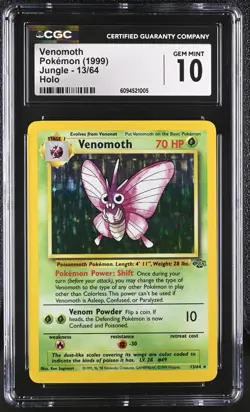 CGC 10 GEM MINT Venomoth 1999 Jungle 13/64 Holo Pokemon Card psa - Image 1