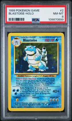 1999 POKEMON BASE SET UNLIMITED #2 BLASTOISE-HOLO PSA 8 - Image 1