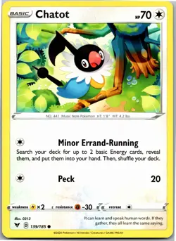 Chatot - SWSH04: Vivid Voltage 139/185 - Common - NM Pokemon TCG - Image 1