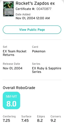 2004 POKEMON EX TEAM ROCKET RETURNS #106 ROCKET'S ZAPDOS EX - HOLO AGS 8 - Image 3