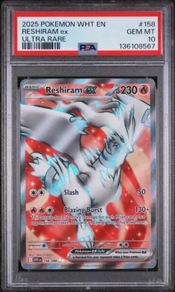PSA 10 RESHIRAM #158 ULTRA RARE FULL ART 2025 POKEMON WHT EN WHITE FLARE - Image 1