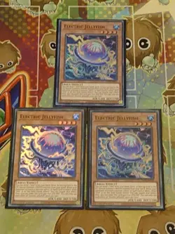 3 x Electric Jellyfish - Super Rare 1st Edition LED9-EN019 Mint YuGiOh Playset - Image 1