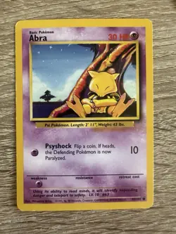 Pokemon TCG Abra Base Set 1999 43/102 Common Card 30 HP Regular Card Stock - Image 1