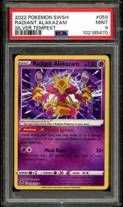 PSA 9 MINT Radiant Alakazam 059 Silver Tempest Pokemon Card - Image 1