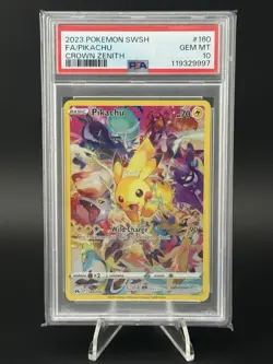 Pokemon Pikachu TCG Full Art Secret Rare Holo Card Crown Zenith 160/159 PSA 10 - Image 1