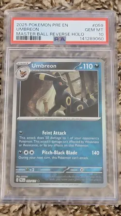 2025 Pokemon EN-Prismatic Evolutions Umbreon Holo Rare Master Ball PSA 10 #059 - Image 1