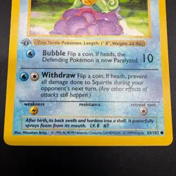 Pokemon TCG Squirtle 63/102 Base Set 1st First Edition Shadowless 1999 WOTC - Image 3