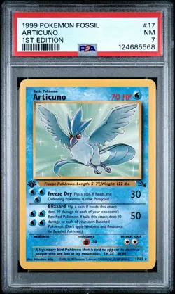 1999 POKEMON FOSSIL 1ST ED #17 ARTICUNO PSA 7 - Image 1