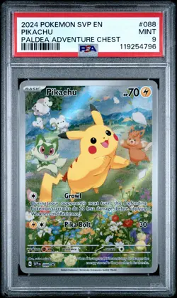 2024 POKEMON SVP EN-SV BLACK STAR PROMO PALDEA ADVENTURE CHEST PIKACHU PSA 9 - Image 1