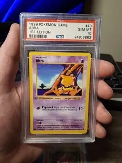 1999 POKEMON BASE SET 1ST EDITION #43/102 ABRA PSA 10 - Image 1